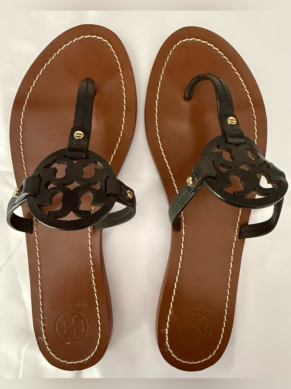 Tory Burch Mini Miller Sandals Black Leather Size 9